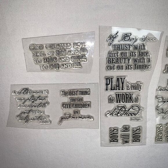Stamp Set Simple Thoughts Boy Polymer Cling Scrapbook Card Craft Phrases Verse - Picture 8 of 9